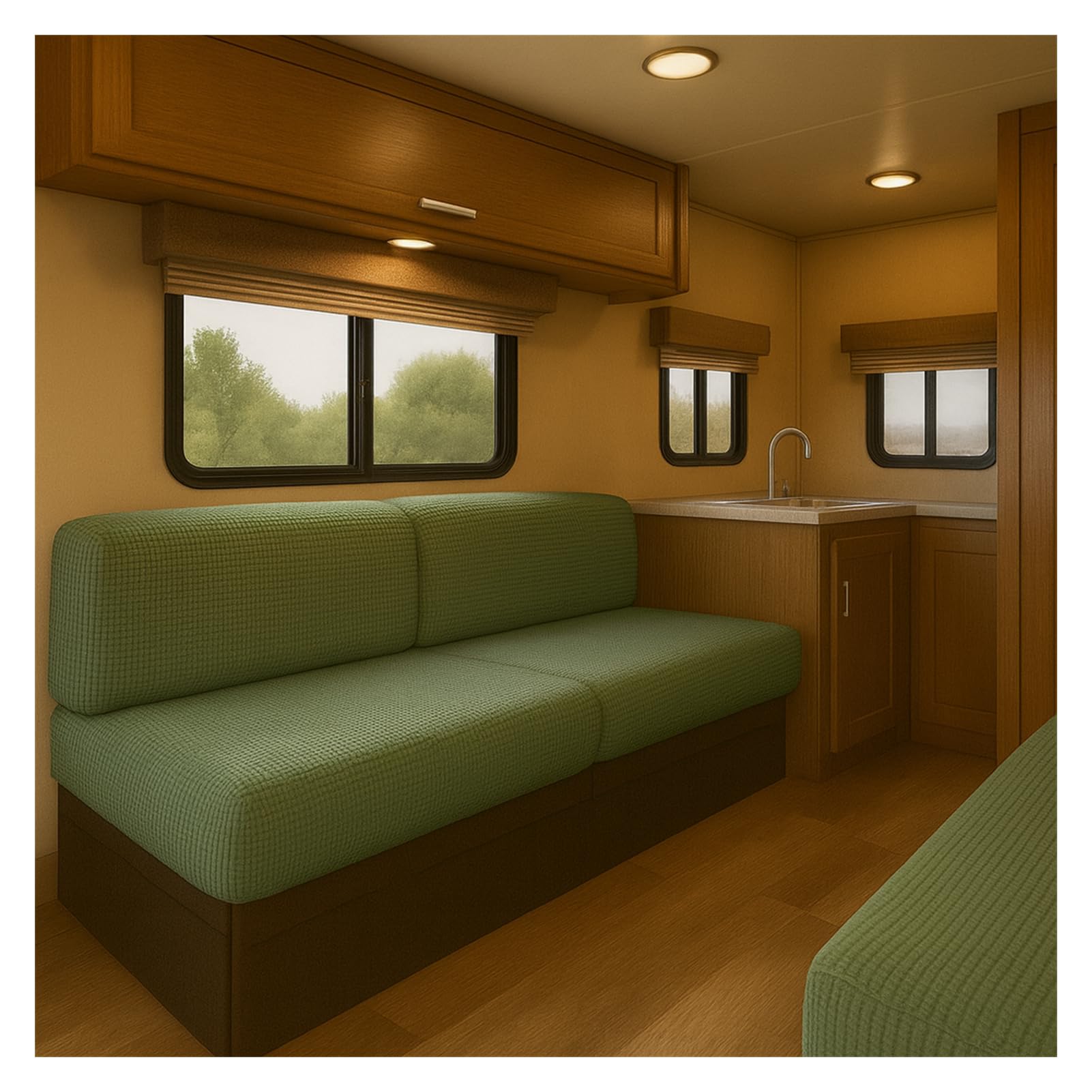 HonunGron RV Cushion Cover Stretch Jacquard – Non-Slip Camper Seat Cover with 2 Elastic Straps, Caravan Sofa Bench Slipcover for Motorhome Dinette Couch (Green,W 95-135 cm, D 65-95 cm)