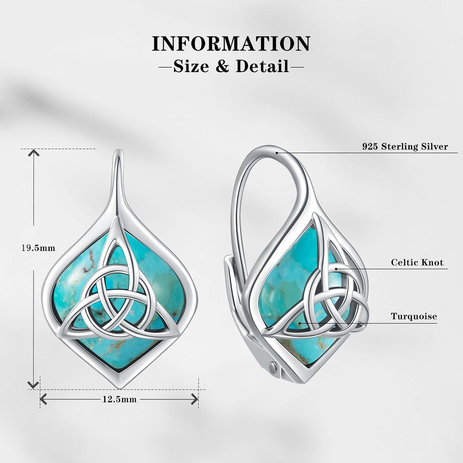 Celtic Knot Turquoise Earrings 925 Sterling Silver Leverback Earrings Western Boho Genuine Turquoise Jewelry Gifts - Image 6