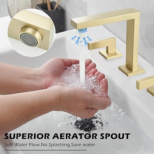 Miniatura 2 de BWE Grifo de lavabo de baño de 3 agujeros, de dos manijas, de 8 pulgadas, de oro cepillado, con drenaje desplegable y manguera de suministro, 3