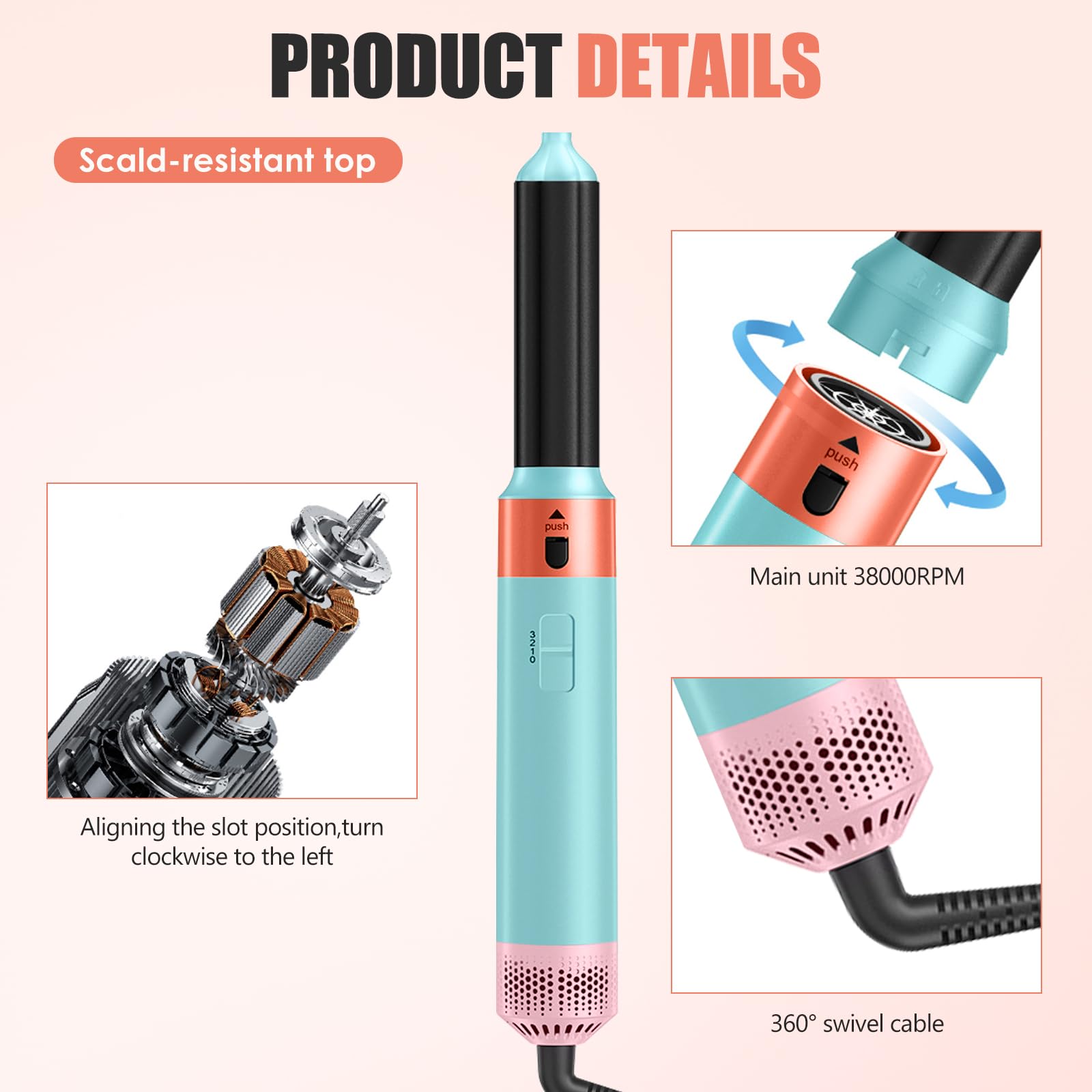 One-Step Styler, wielozadaniowa szczotka grzewcza do spłukiwania, 5 w 1 z suszarką do włosów, obrotowa szczotka dmuchająca do włosów, technologia ceramiczna, suszenie, kręcenie, prostowanie