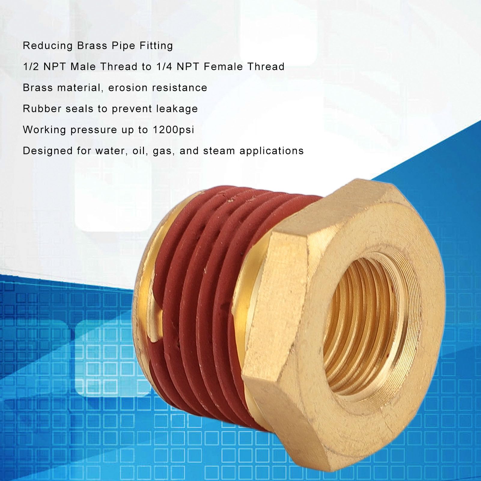 Brass Pipe Reducer,with Threaded Sleeve Adapter Fittings and Leak Proof Rubber Seals,for Secure and Long Lasting Pipe Connections(10PCS)