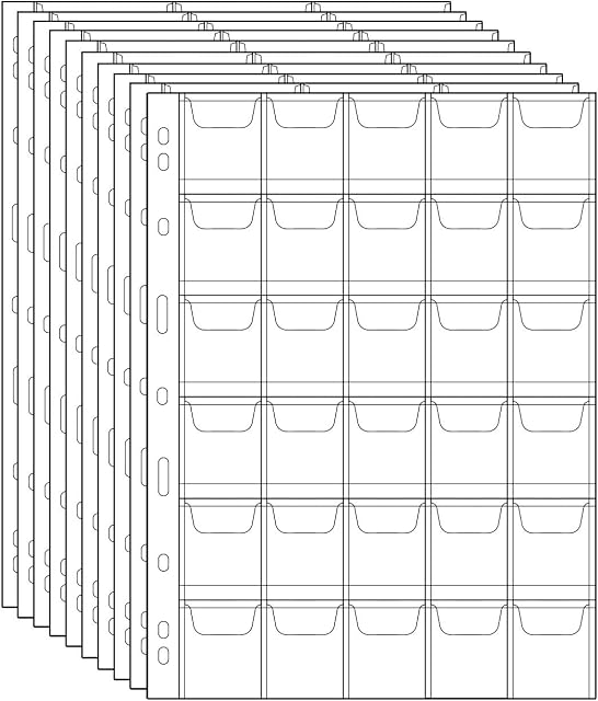Coin Pocket Pages - 30 Pockets/Sheet Standard 9-Hole Coin Pocket Inserts Collecting Sleeves for Coins 10 Sheets CS03130 Series