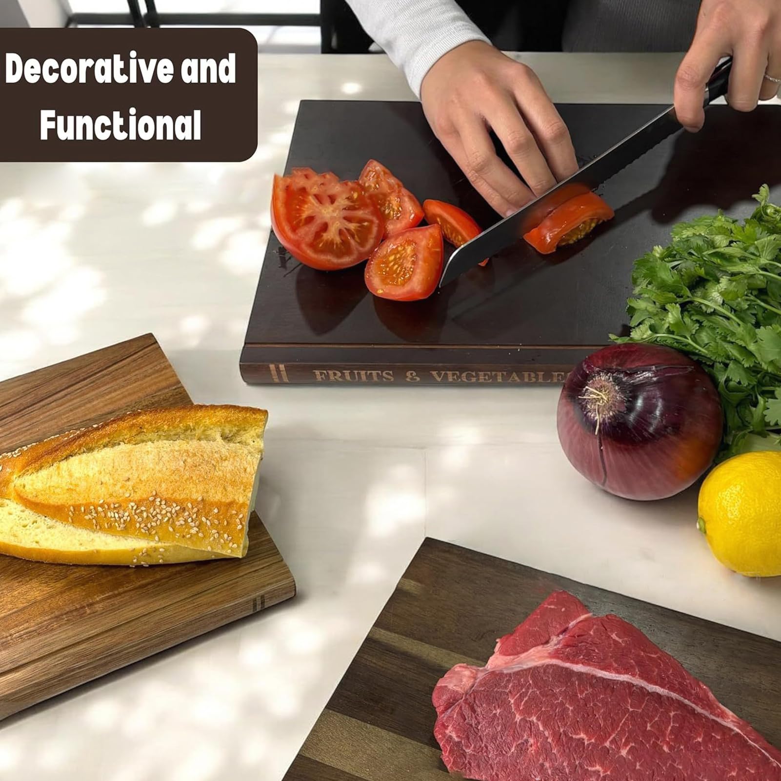 Tabla de cortar de libros, suministros gruesos en forma de libro de madera, tabla de cortar profesional, para queso, carne, verduras, hogar, alimentos, familia, amigos en interiores