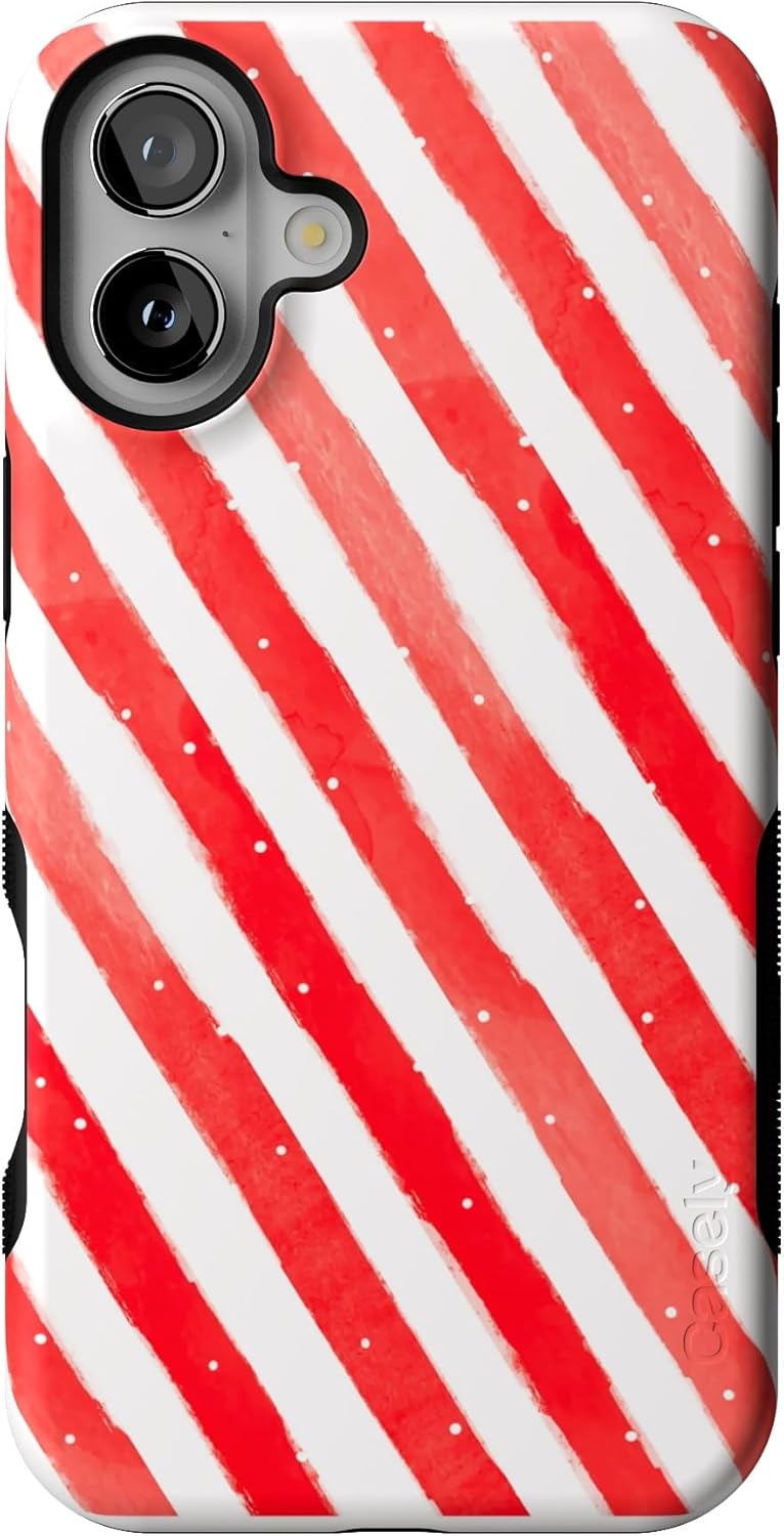 Casely iPhone 16 Plus Case | Candy Cane Lane | Peppermint Stripes | Ultra-Protective Bold Case Design | Compatible with MagSafe