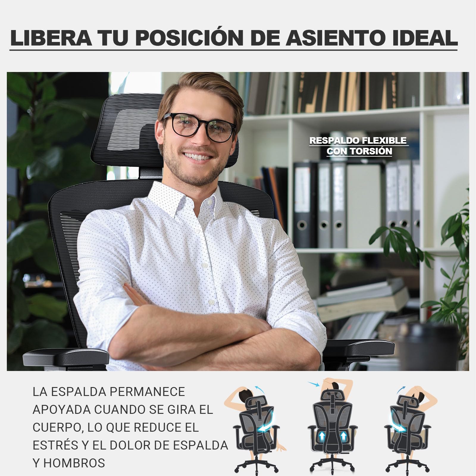 MELOKEA Silla de Oficina Ergonómica, Reposabrazos 4D, Profundidad de Asiento Ajustable, Ruedas de Goma, Inclinación de 4 Niveles, Cómodo para Personas Altas, Estudio & Despacho, Silla Escritorio 200KG