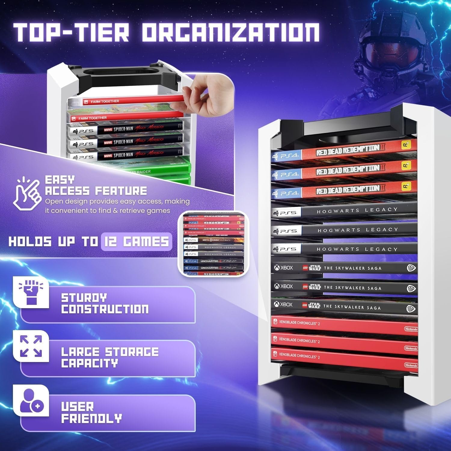 SOONHUA Support de Disque de Jeu, Tour de Rangement de Jeux PS5,Support de Rangement pour 12 Disques de Jeux PS5