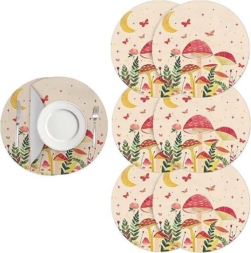 Miniatura 41 de Juego de 6 manteles individuales redondos resistentes al calor de mármol dorado de 15 pulgadas para decoración de mesa de comedor resistente al