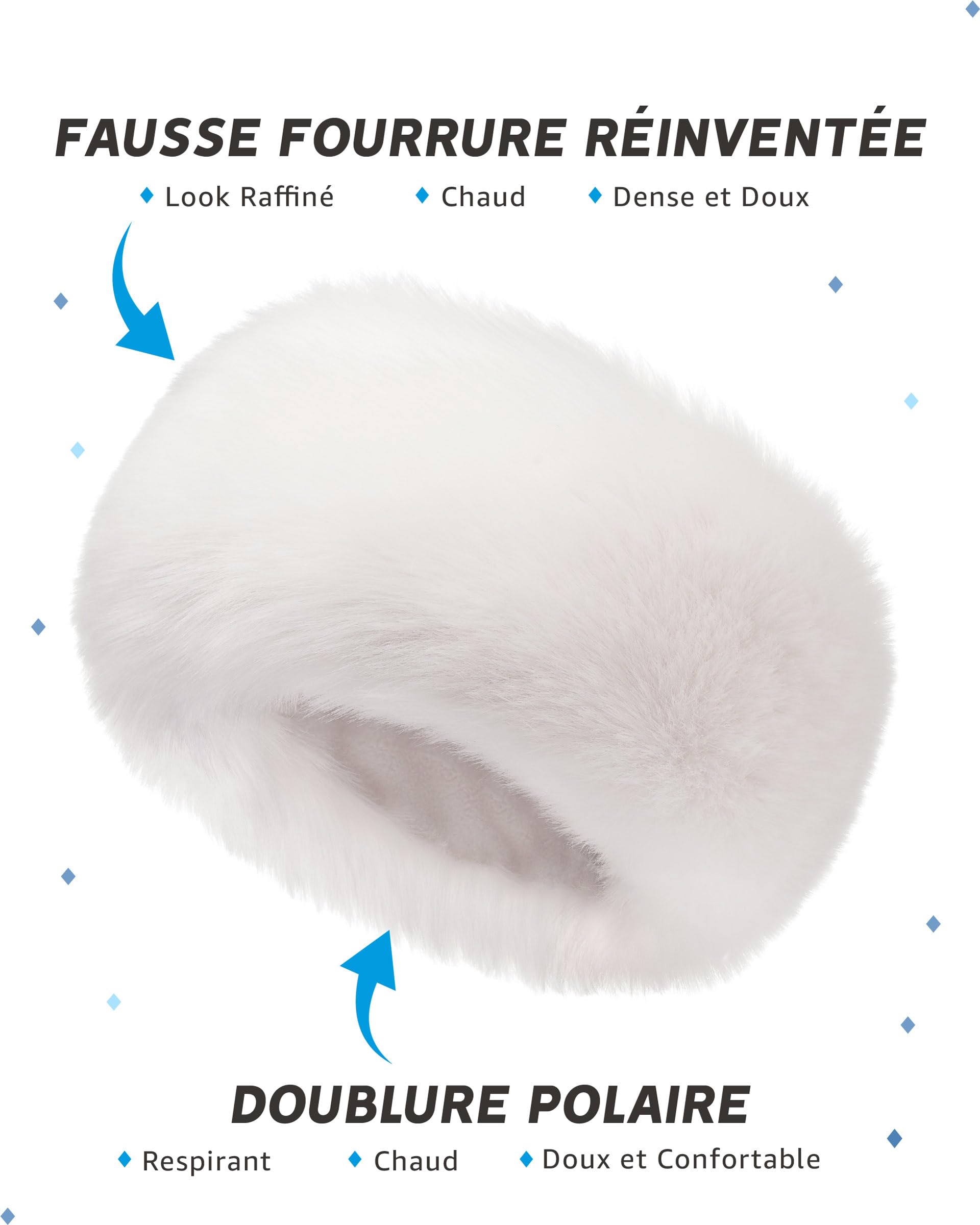 Futrzane Siberian Bandeau - Bandeau de Tete Fourrure Femme - Cache Oreille Hiver - Taille M (Blanc Siberian)