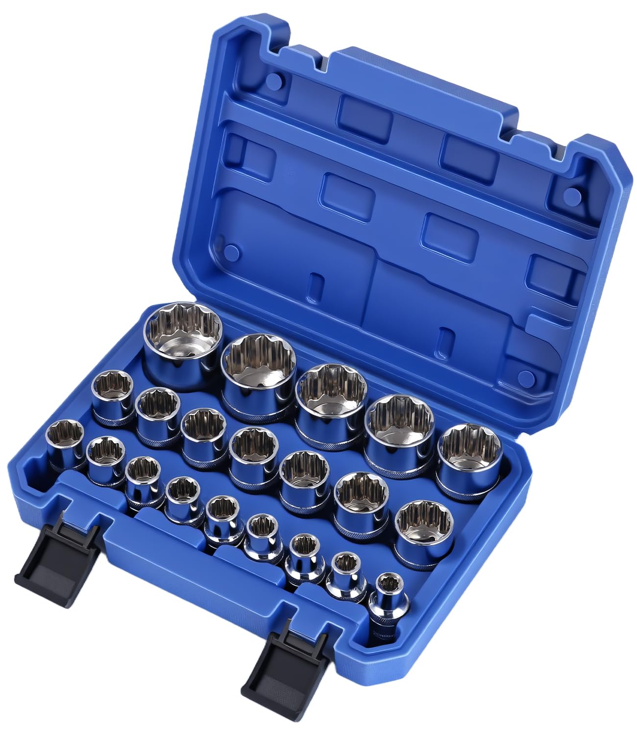 Bixury Chiavi a Bussola Femmina 12 Denti 1/2 8-36 mm 21 Pezzi Set di chiavi a bussola a 12 punte Chiavi a Bussola Multidenti da 1/2" con Custodia