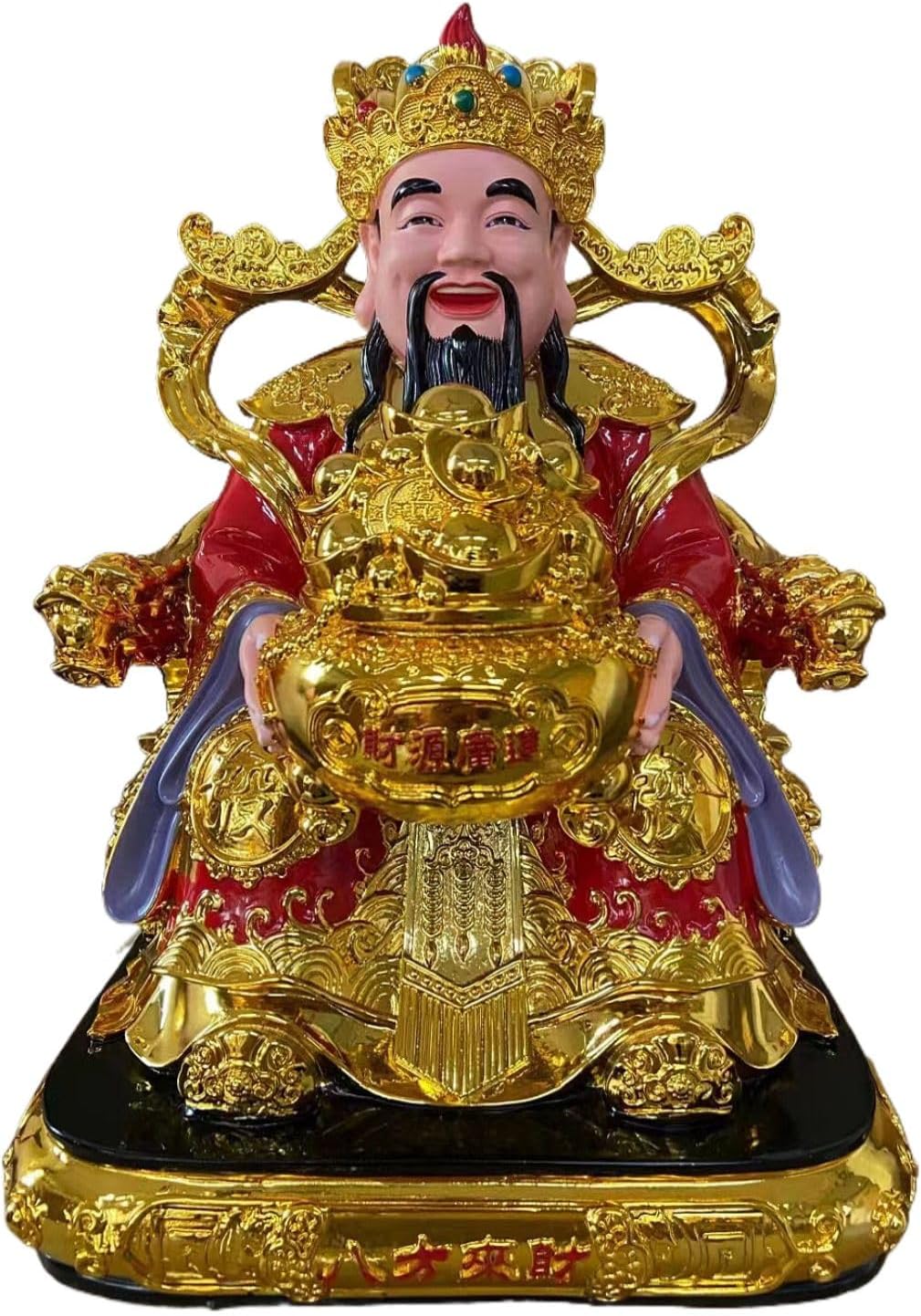 Laughing Buddha Maitreya Buddha Statue 树脂佛像玻璃钢鎏金彩绘红衣元宝文财神爷招财财神爷佛像供奉 8893