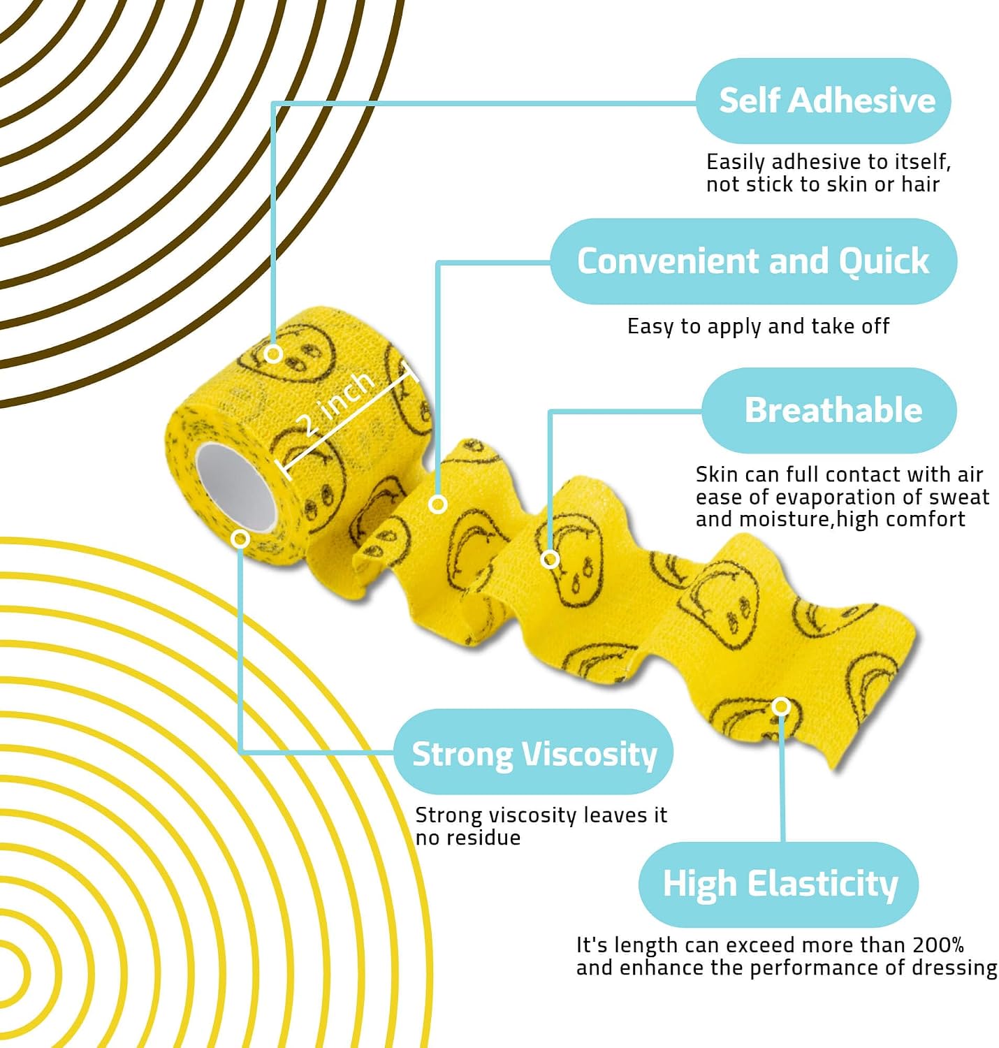 20 Rolls Self Adhesive Bandage Wrap Elastic&Breathable Ideal for Wound Care, Sports & Joint Sprains Adhesive Vet Wrap Versatile Support for Dogs Cats Horses Birds, Pet First Aid (Smiley) image 5