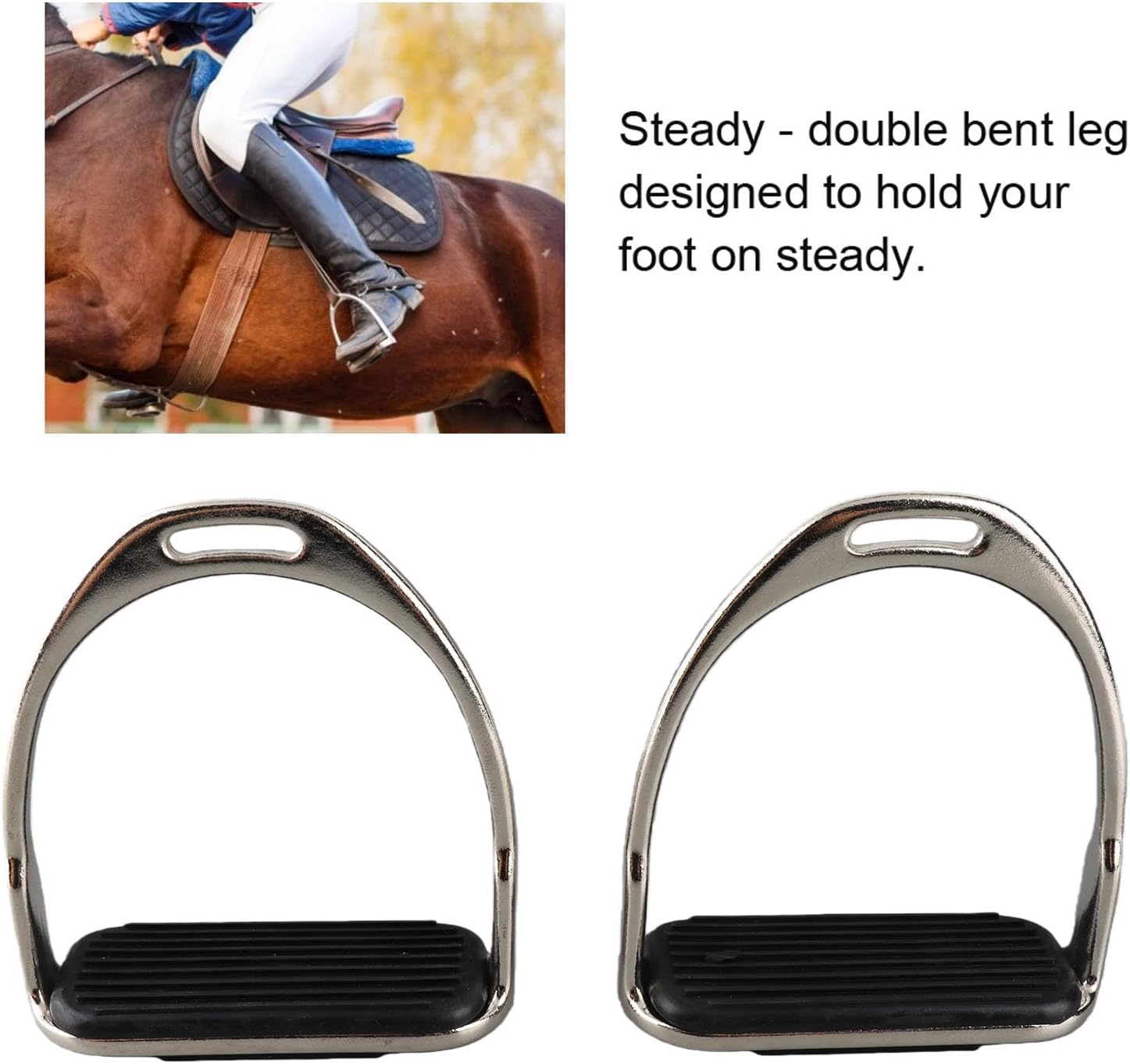 Kadimendium Equestrian Stirrups with Non Slip Rubber Pads, 120mm Wide Plated Iron Stirrups for Horse Riding & Training