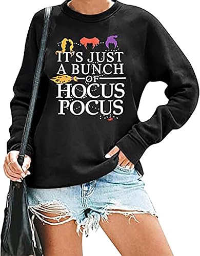 LYEIAO Sudadera de Halloween con texto en inglés "It's Just A Bunch of Hocus Pocus", camiseta de manga larga para mujer