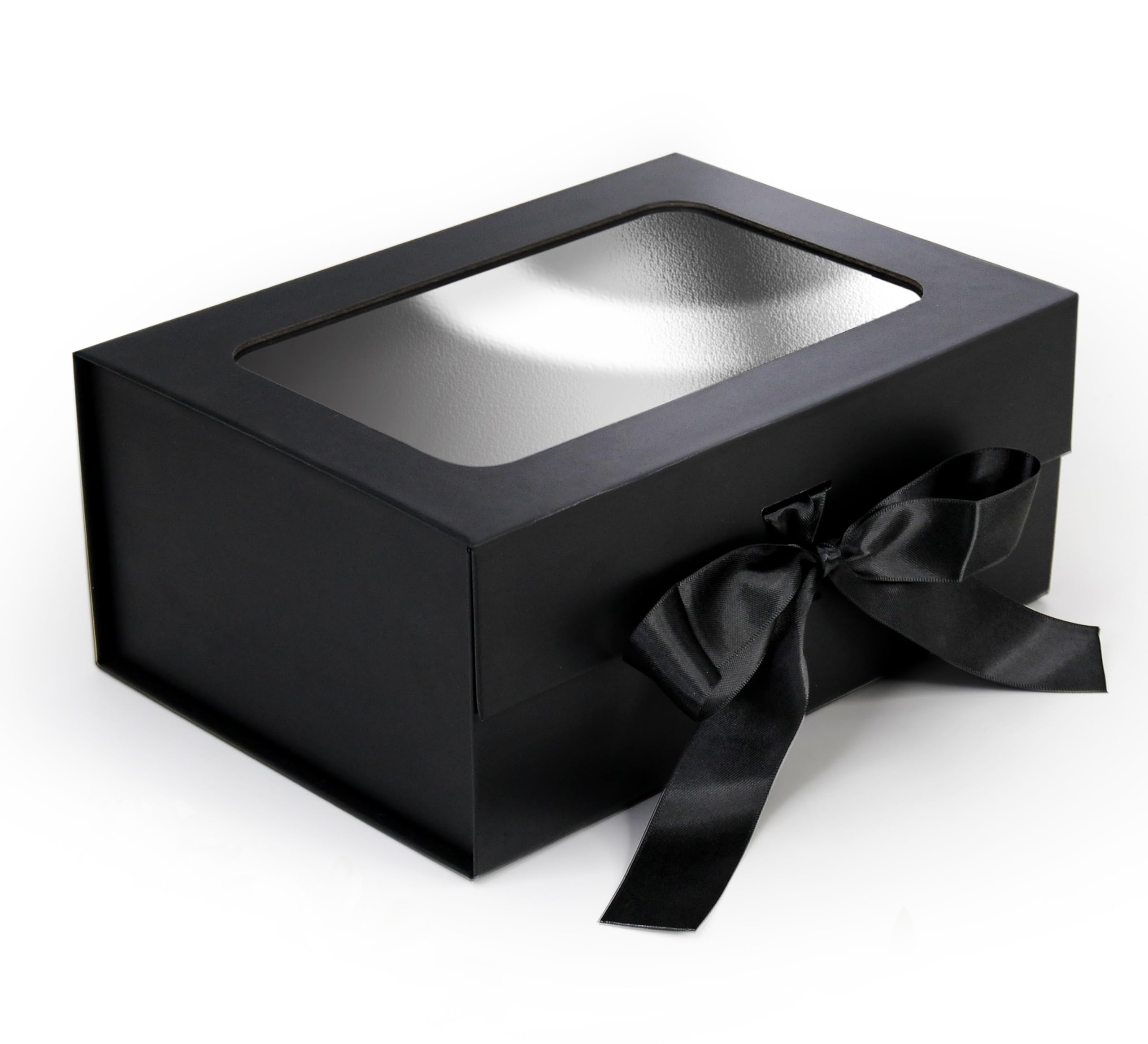 rbs® - black gift box with window 23x16x10cm empty gift box for packaging and gifting sturdy hamper box holds upto 5kg elegant gift boxes for gift presentation