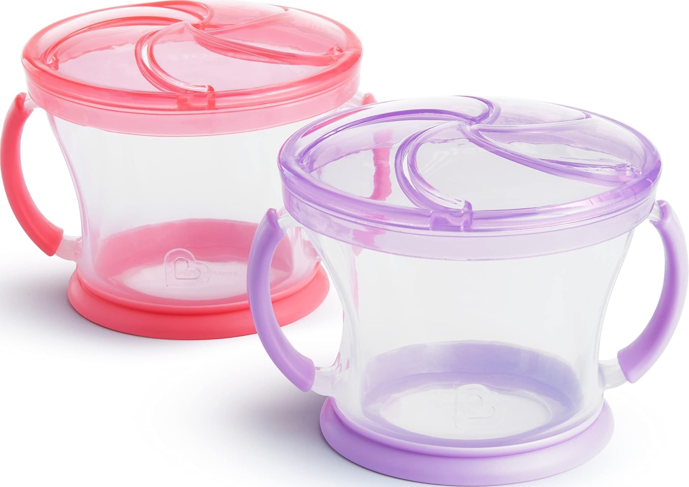 Munchkin Snack Catcher Toddler Snack Cups, No Spill, 2 Pack, Pink/Purple