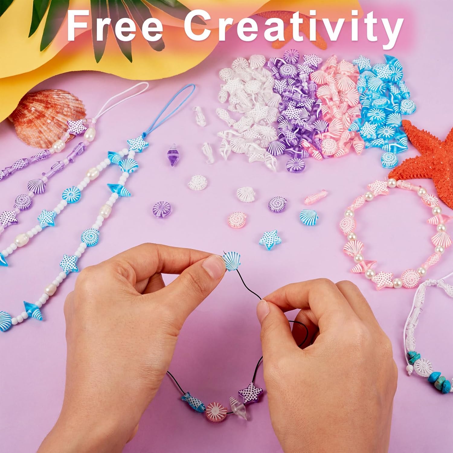 BB Beadthoven 250pcs White Acrylic Ocean Transparent Beads: Mini Fish Starfish Conch Loose Spacer Beads for Bracelet Necklace Earrings Jewelry Making Supplies - Image 4