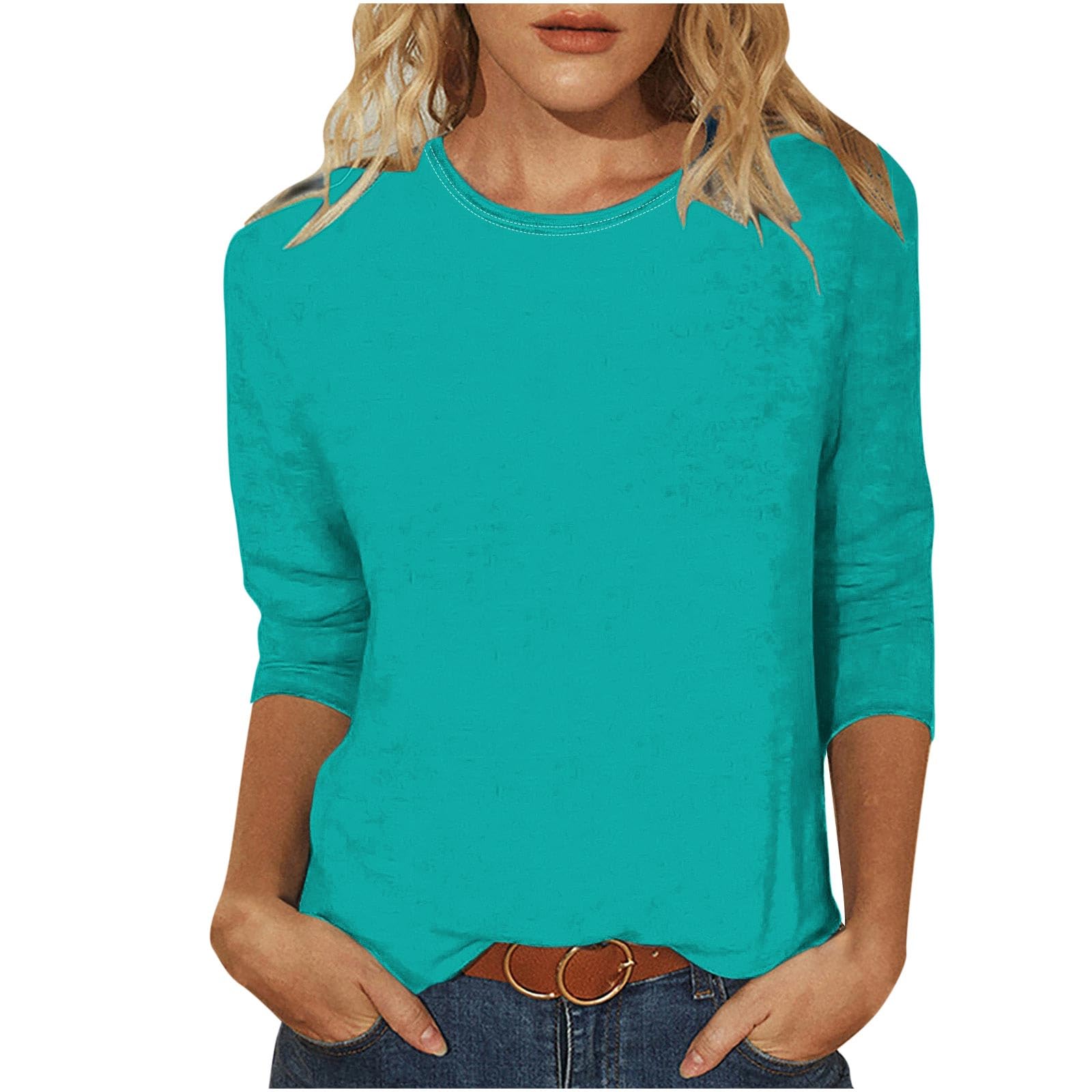 HAOLEI Camiseta Manga Larga Mujer,Camiseta Mujer de Manga 3/4 con Cuello en Redondo Color Solido Camisetas Holgada Pullover Blusa Mujer Informal Multicolor Camisa Mujer Primavera Verano Tops Mujer