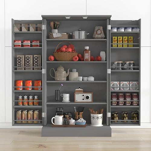 Miniatura 8 de VEKOO - Armario de almacenamiento de despensa de cocina de 41 pulgadas, armarios de almacenamiento de alimentos con puertas y estantes ajustables,