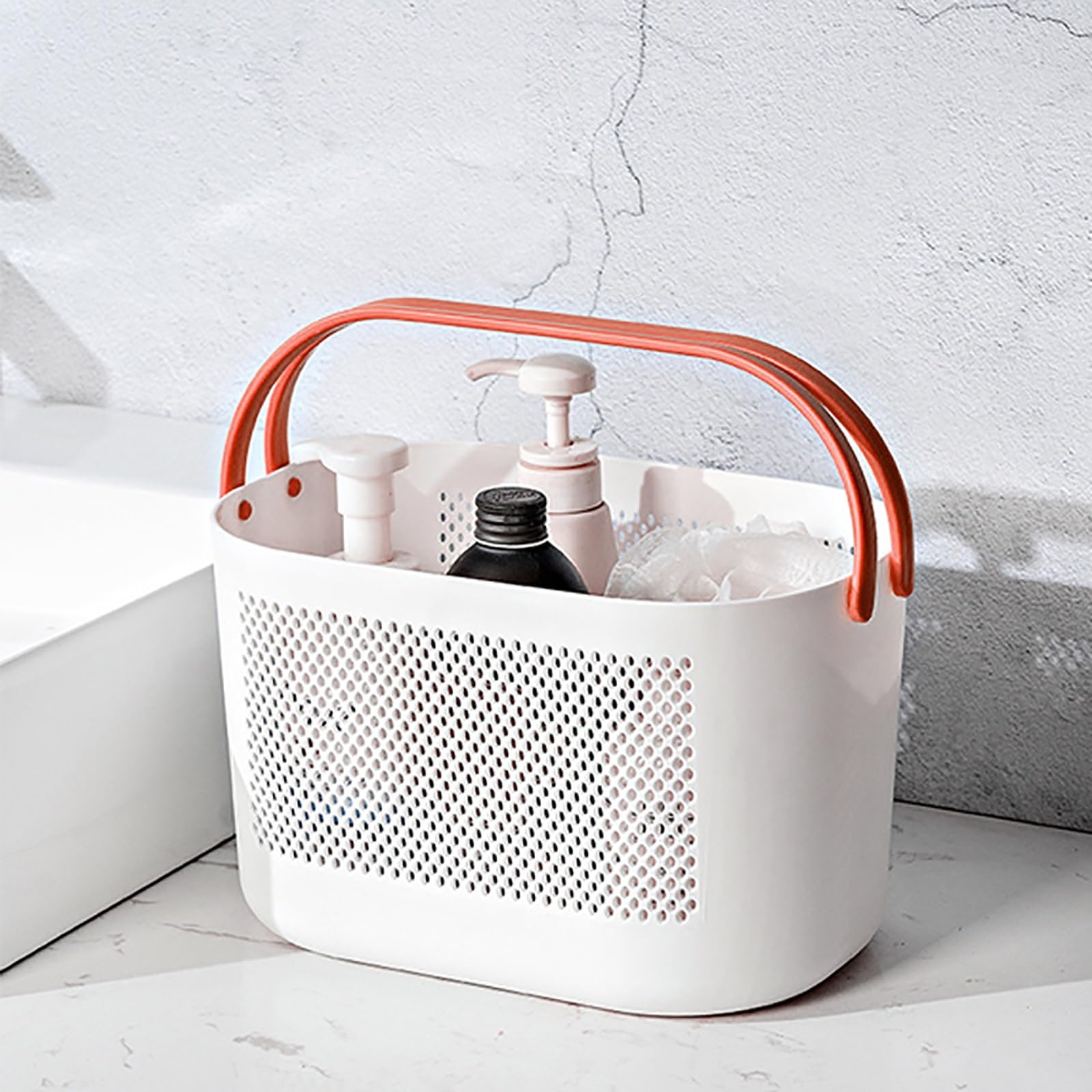 Cesta de ducha portátil con agujeros de drenaje y asas prácticas para almacenamiento en el baño