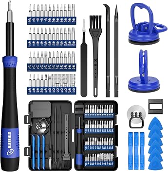 STREBITO Precision Screwdriver Set 64-piece with Torx, Triwing, Gamebit and Small Suction Cups Heavy-Duty 2 Pieces Screen Suction Cups Tool