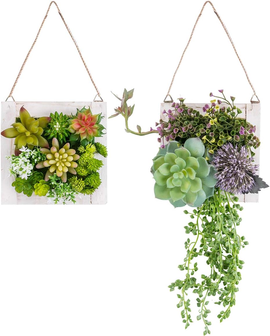 Palette Gray Artificial Hanging Plants with Wood Board, Greeny Chain, Indoor Outdoor