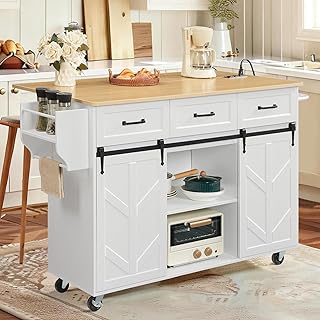 HOOBRO Kitchen Island with Storage, Rolling Kitchen Island with Power Ou...