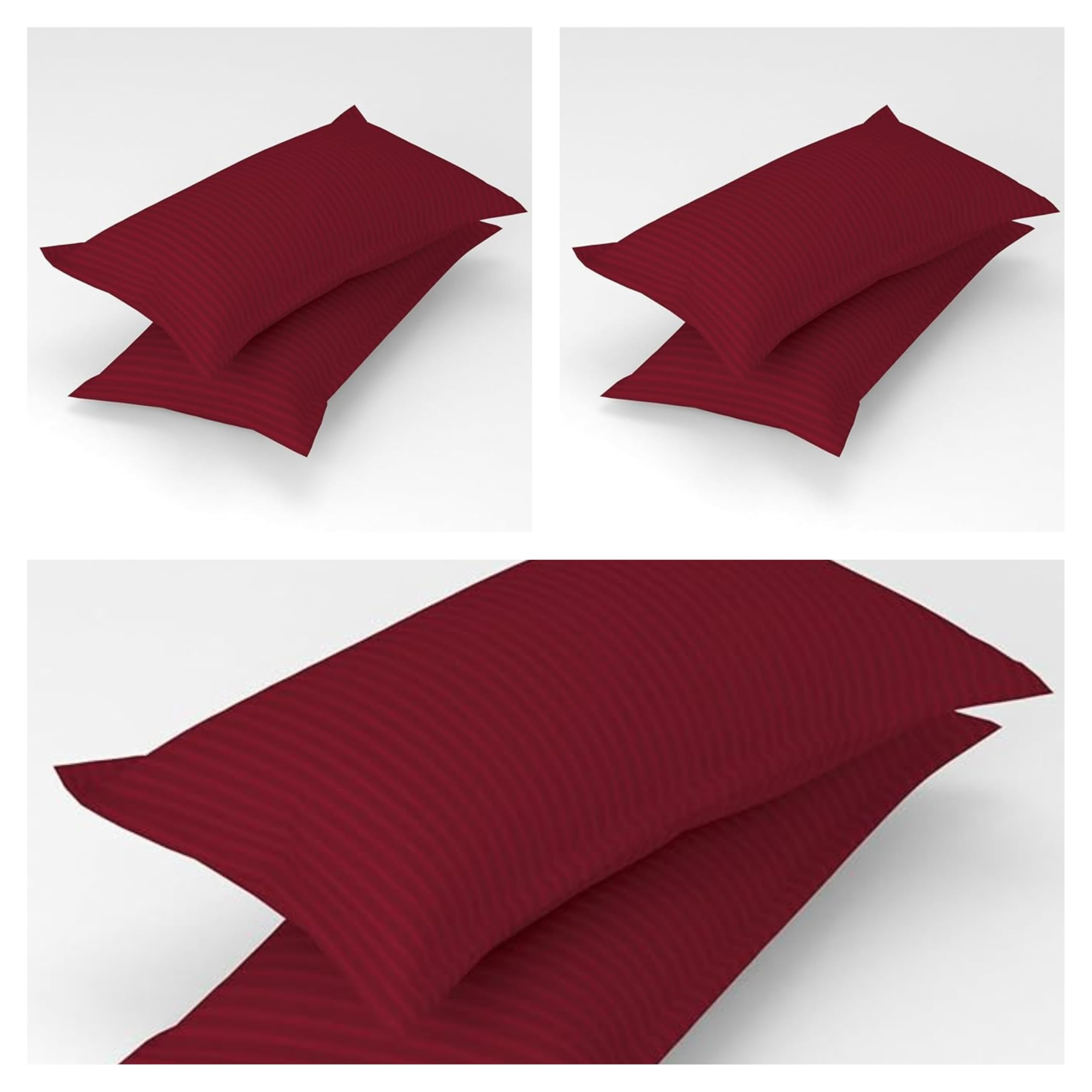 220 TC Premium Glace Cotton Solid Striped Pillow Covers | Super Soft and Breathable Envelope Closure| Set of 6 Pieces Pillow Covers King Size (Dark Red 20 x 30 Inches)-image-15