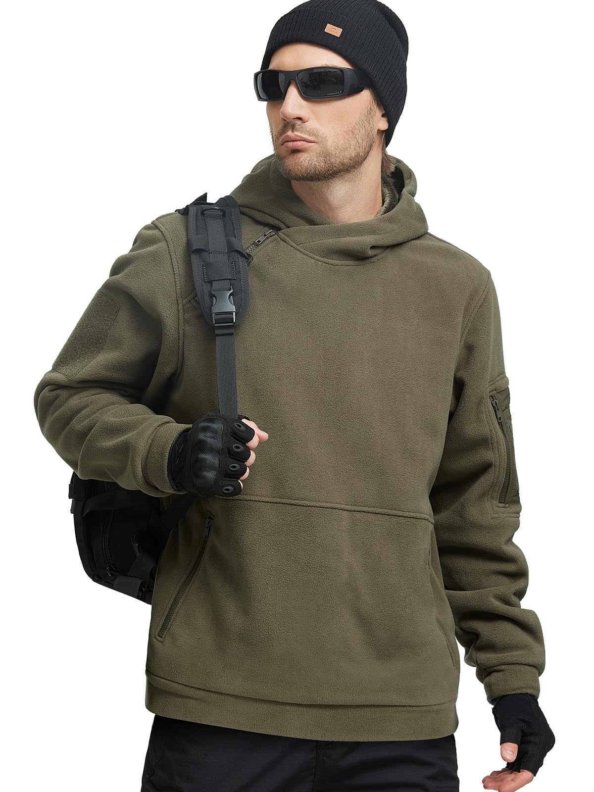 FREE SOLDIER Vestes Polaires Hommes Sweat à Capuche Sweatshirt Hommes avec 1/4 Fermeture éclair,Coupe-Vent Veste Tactique Armée Outdoor