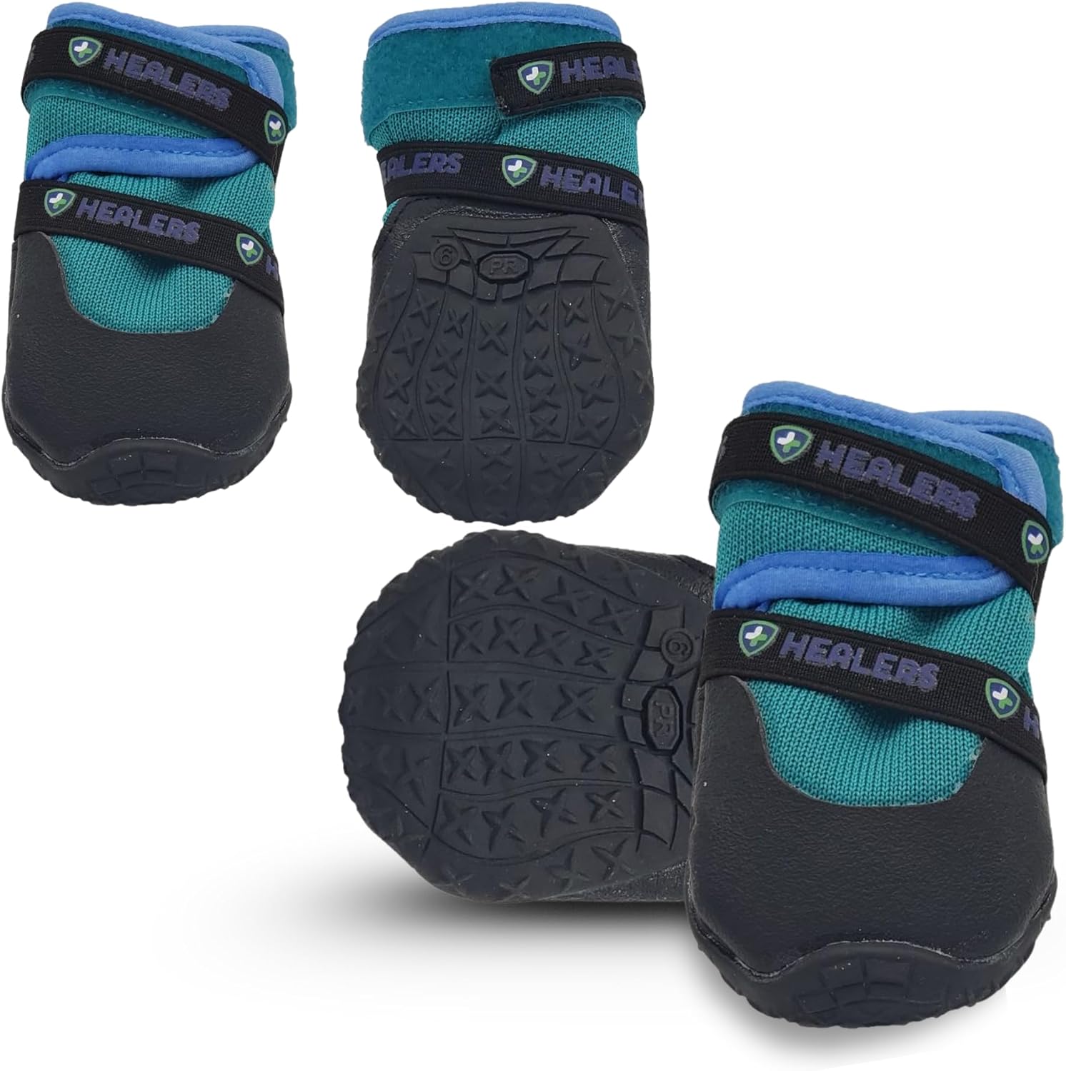 Healers Urban Walkers III Dog Boots – Paw Protection with Non-Slip Rubber Sole, Waterproof Breathable, Pet Booties for Dogs – Secure Hook and Loop Closure – 4-Pack Booties, Teal Blue, Medium