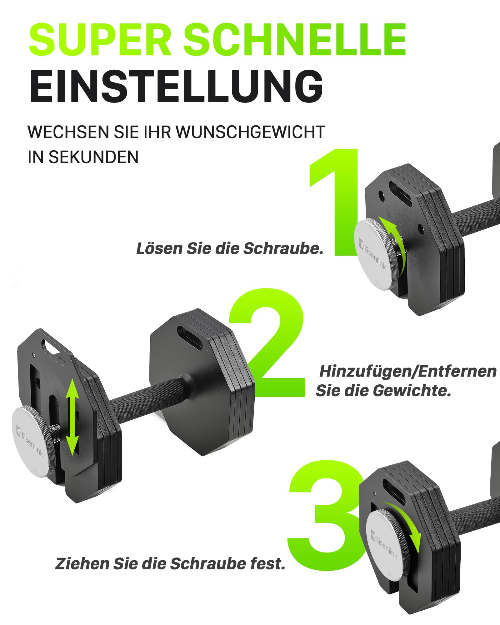 Eisenlink Verstellbare Achteckige Kurzhantel 1 Stück 20kg 36kg | Innovative Ultrakompakte Einstellbare Stahl Hantel mit Anti-Rutsch-Griff Fitness Gym Zuhause