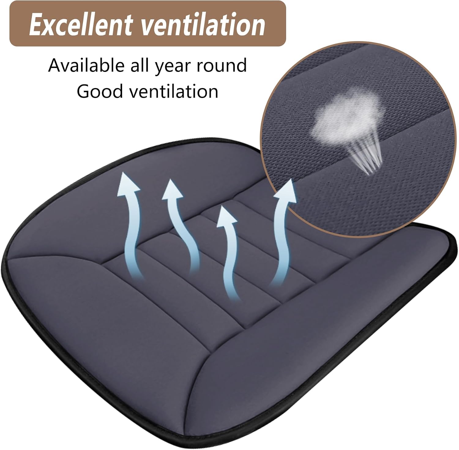 Car Seat Cushion Pad 1.2 Thick Comfort Seat Protector for Car Driver Seat Office Chair Home Use Memory Foam Seat Cushion with Non Slip Bottom,  Dark Gray