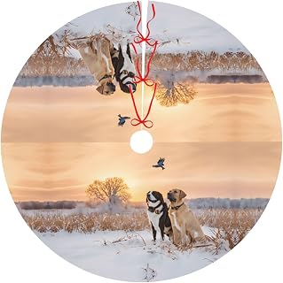 Dog Catching Pheasant Print Christmas Decoration Tree Skirt Durable Polyester Holiday Floor Cover for Christmas