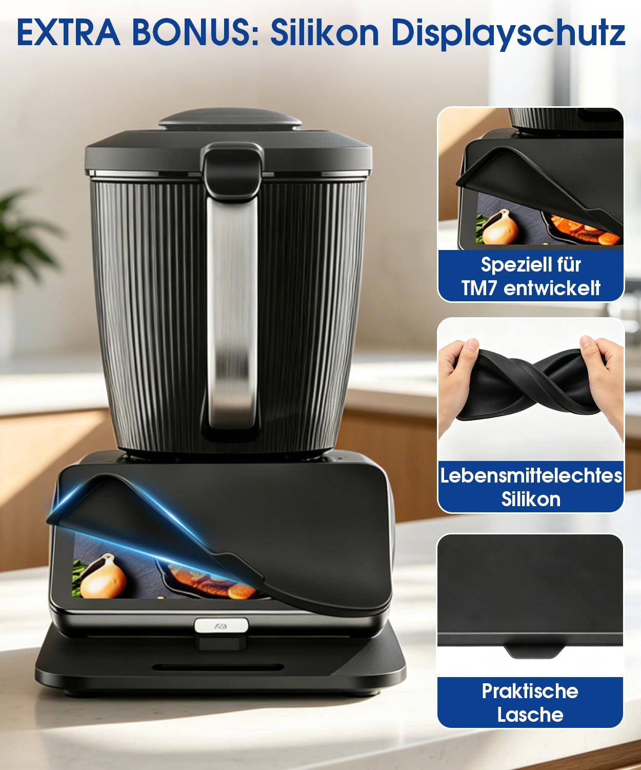 BOYUNSHI Planche coulissante pour Thermomix TM7 avec protection d'écran en silicone, 3ème génération, plaque acrylique avec roulettes métalliques à 360°, antidérapante, stable, facile à nettoyer