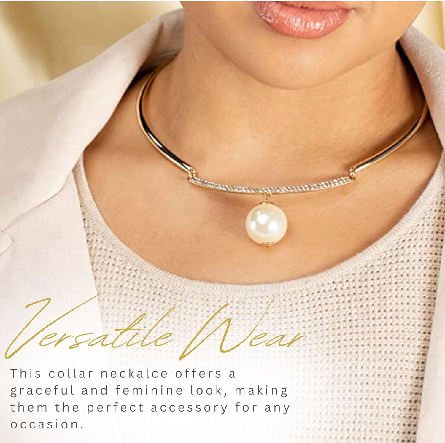 Olivia Welles Nikki Iced Pearl Choker Necklace for Women, Rhinestone Pearl Statement Necklaces for Women Fashion Jewelry for Any Occasion