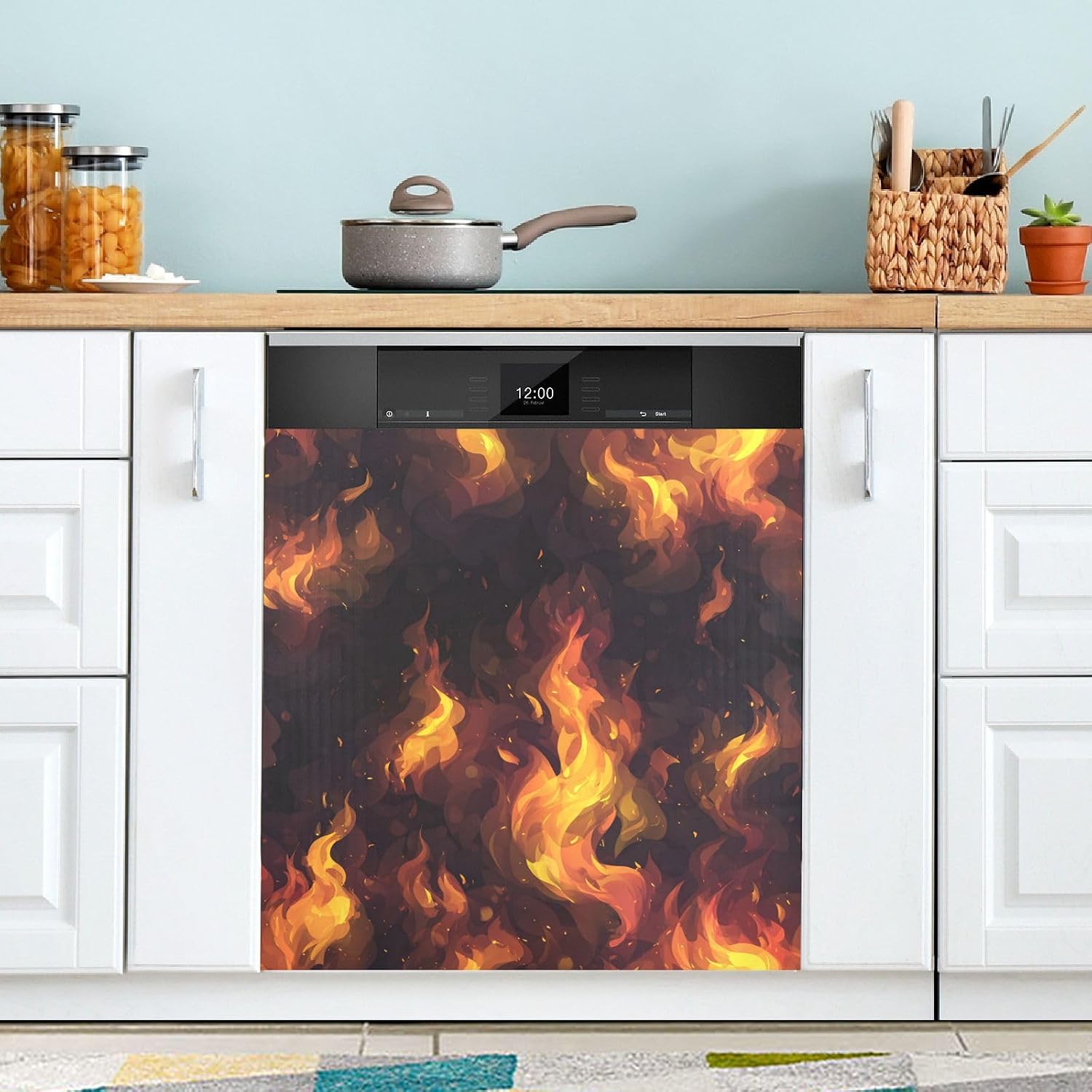 QUGRL Flame Pattern Artwork Design Dishwasher Magnet Cover Front Door Decorative Refrigerator Covers Magnetic Sheet Sticker Wash Machine Fridge Panel Decal for Kitchen Appliance 23x26 in