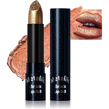 Peach Gold Metallic Shimmer Lipstick for Women - Pearlescent Glitter Finish with Creamy Lightweight Texture - Sparkling Lip Makeup for Festival Concert Wedding Dinner Party Looks