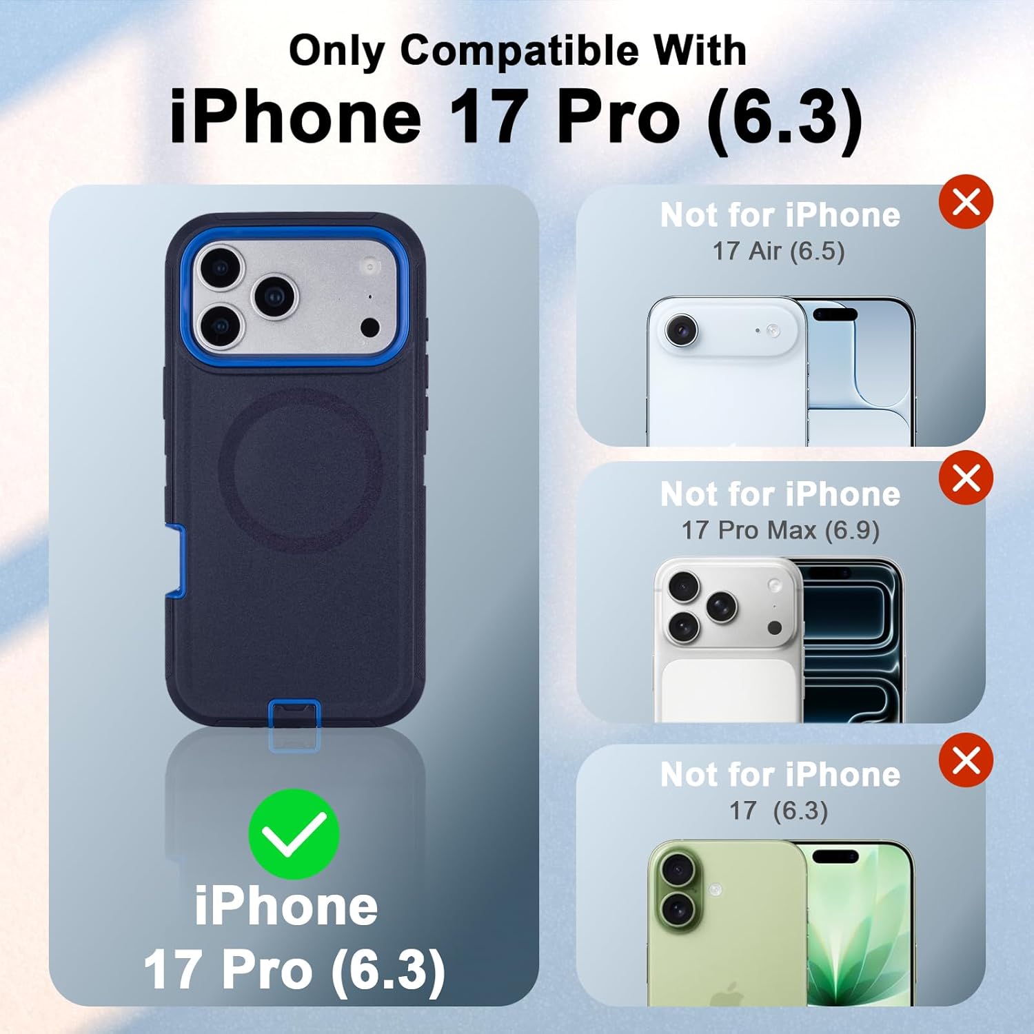 Magnetic for iPhone 17 Pro Case with Belt Clip Holster, 3-Layer Drop Proof Durable Protective Case, [Compatible with MagSafe] Heavy Duty Rugged Shockproof Cover for iPhone 17 Pro (Navy+Blue)