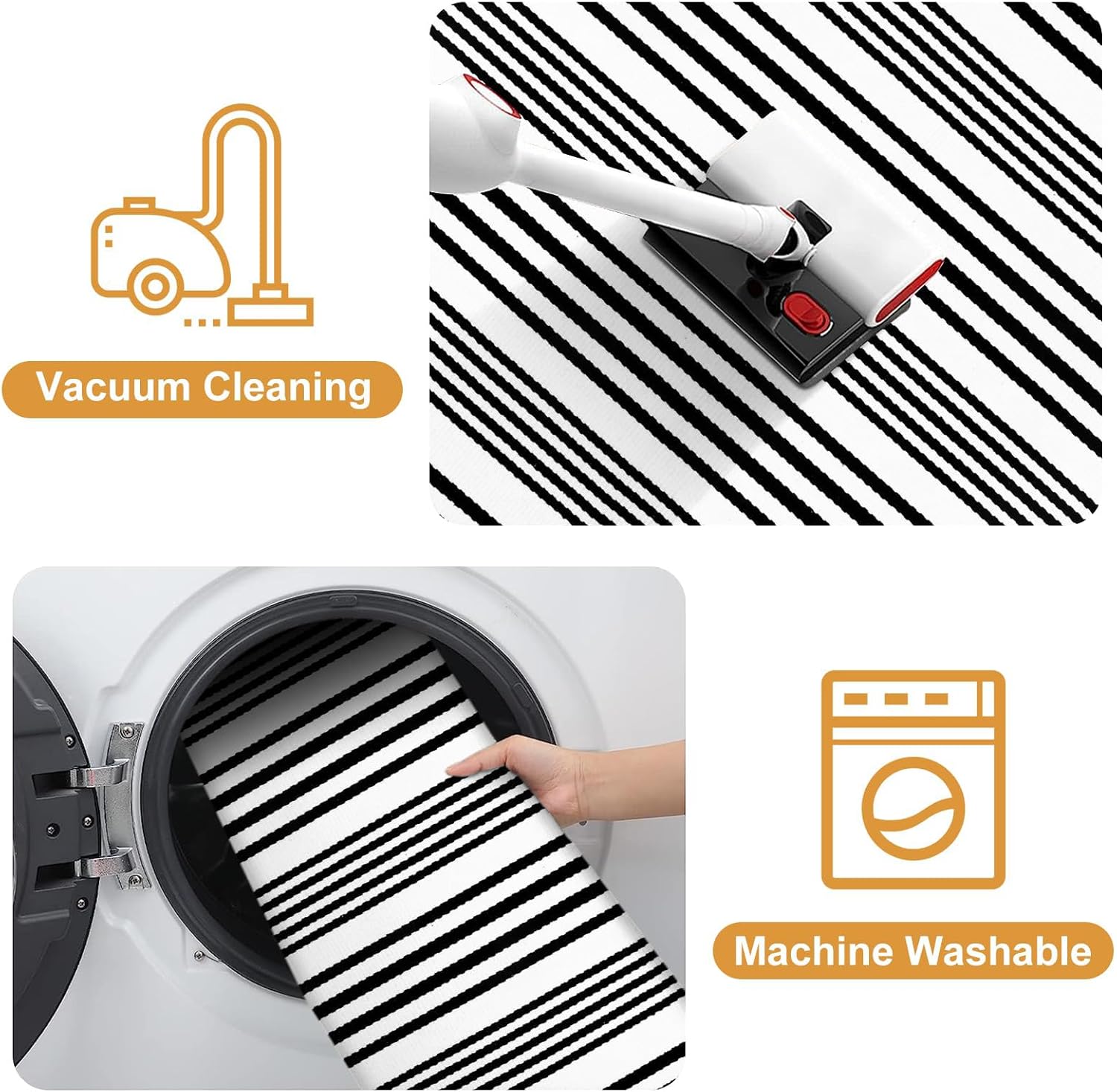 Black and White Indoor Outdoor Rug, 5’x8’ Cotton Striped Reversible Washable Modern Farmhouse Rug, Hand-Woven Large Patios Area Rug Carpet Mat for Clearance Bedroom Living Room Balcony Decor