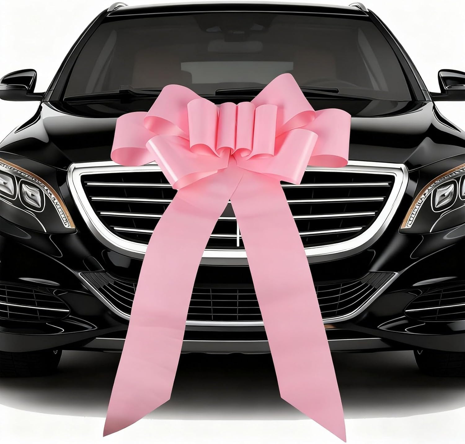 Car Bow Giant, Big Pink Bow for Car Decoration, Large Gift Wrapping Bow for Special Occasions, 30 Inch Diameter with Suction Cups and Double-Sided Tape