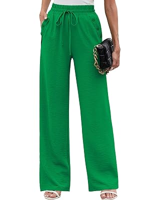 Heymoments Womens Wide Leg Lounge Pants with Pockets Lightweight High Waisted Palazzo Adjustable Tie Knot Flowy Trousers