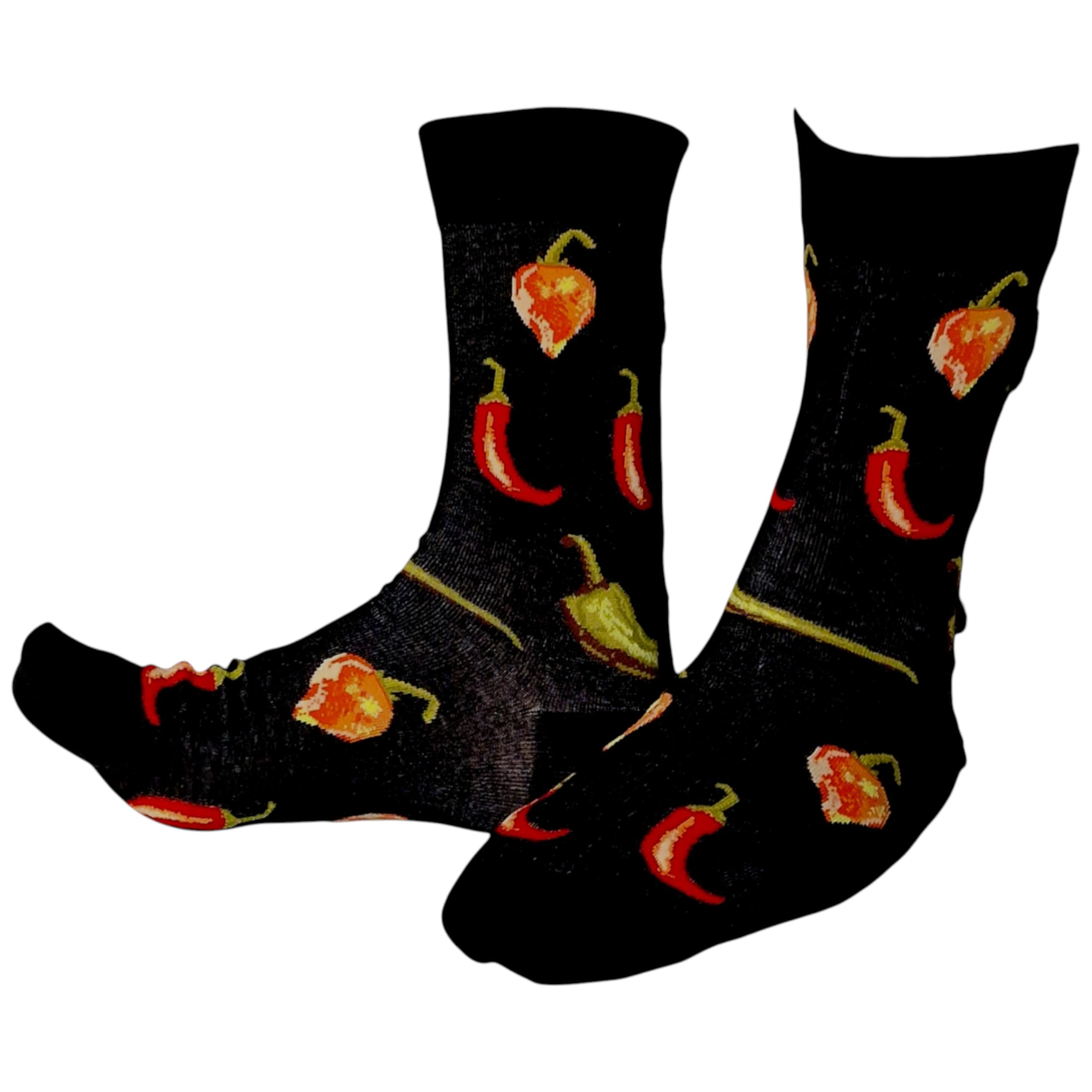 Sock Shack Men's Black Scotch Bonnet, Fresno & Jalapeño Hot Chili Peppers Socks One Pair