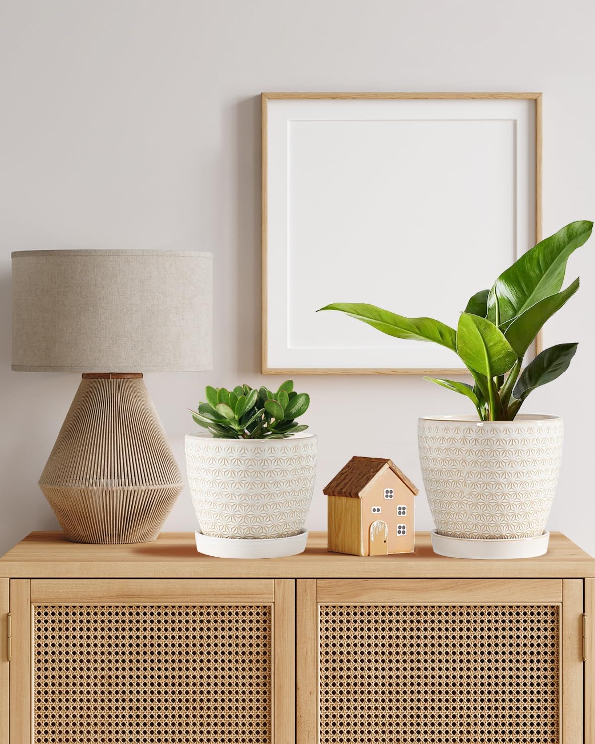 Plant Pots, Flower Pots, Planters for Indoor Plants(6.5+5.5inch), Flower Pots for Indoor Plant with Drainage Hole and Saucer, Ceramic Pots for Plants with Hole Mesh Pad,Reactive Glaze White - Image 9