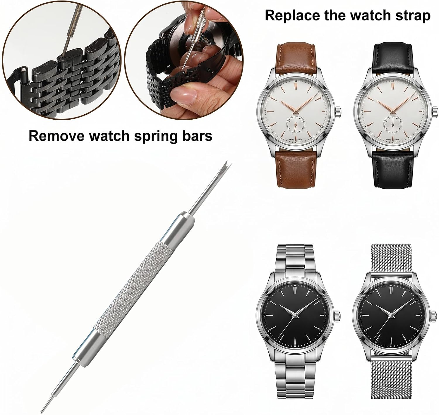 Watches Repair Tools Watch Battery Replacement Tool Kit Include 1 Watch Back Remover 28 O Ring Watches Gasket 6 Anti-Scratch Films 1 Dual-tip Spring Bar Tool and Cleaning Cloth