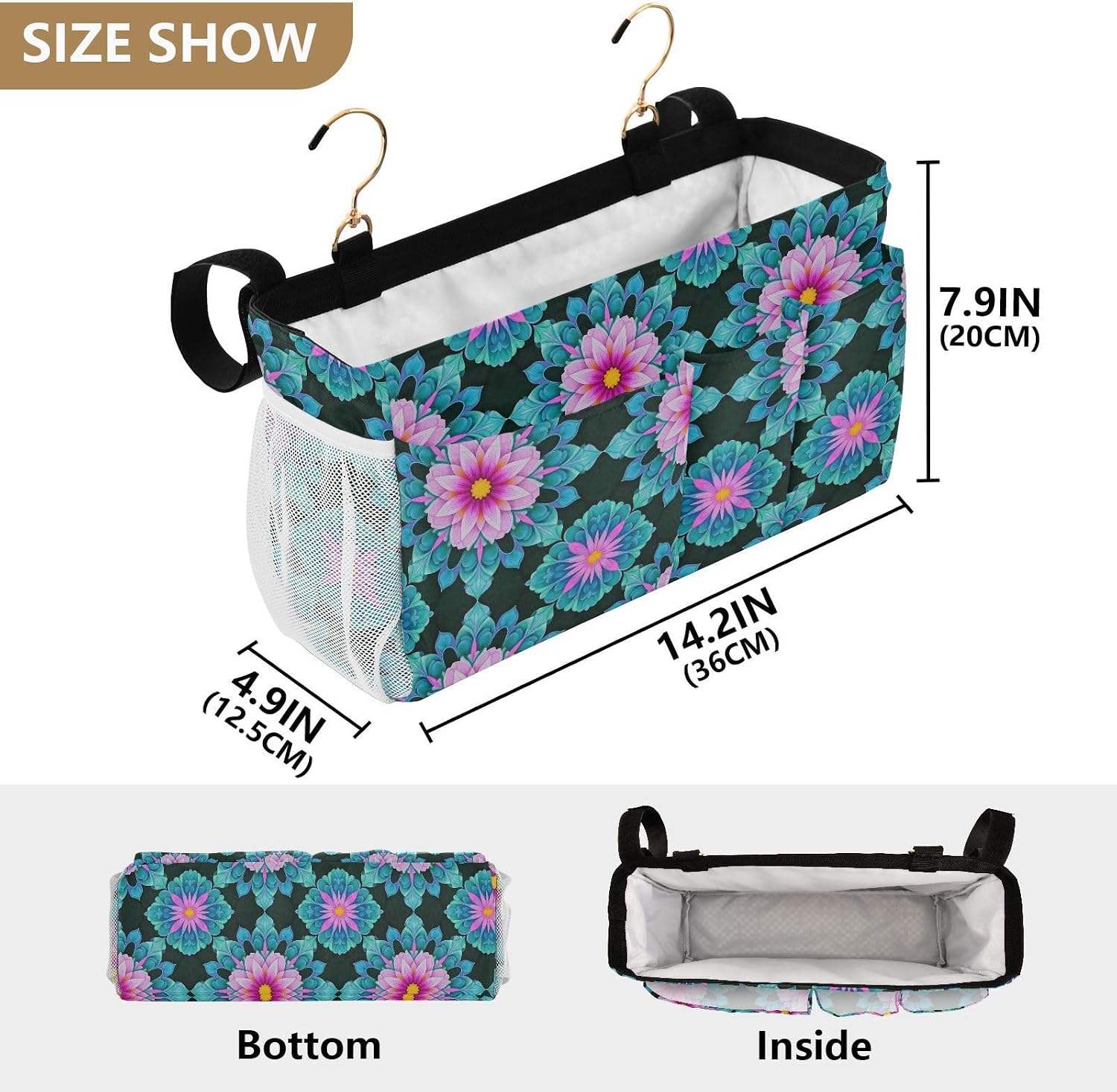 Mandala Floral Colorful Bedside Table Caddy Dorm Bed Bag for Bedside Shelf and Bunk Bed Shelf organizador para cuarto image 4