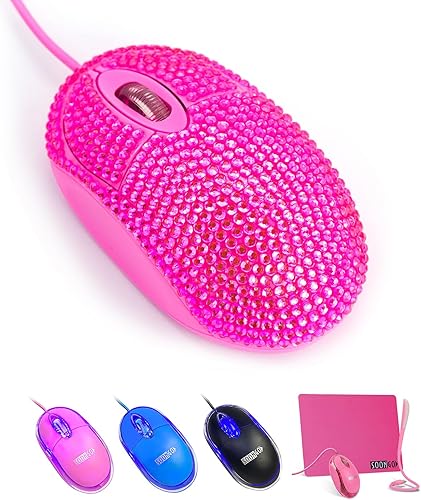 Miniatura 16 de SOONGO - Mini mouse rosa para computadora, mouse ergonómico con cable de 4.9 ft, mouse USB para computadora portátil, mouse de escritorio