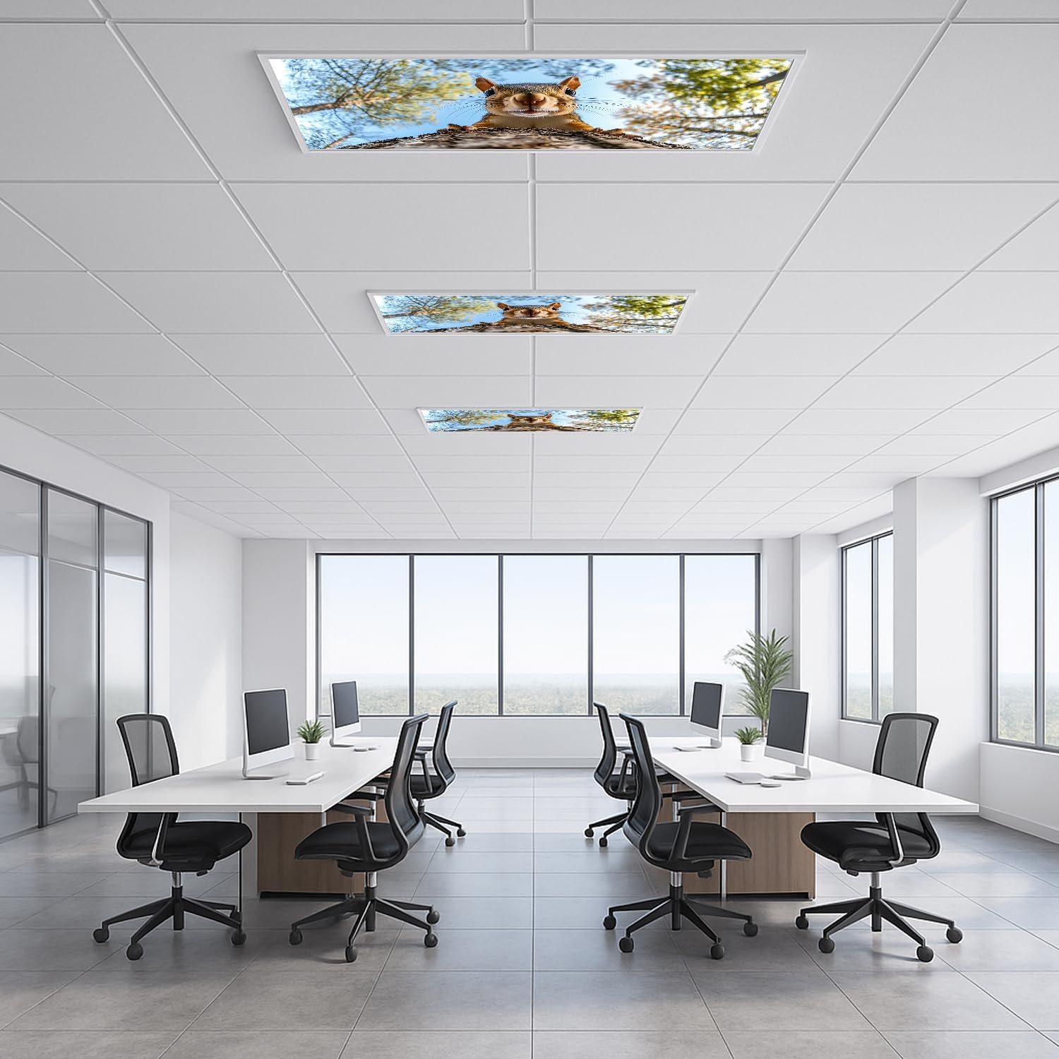 Fluorescent Light Covers for Ceiling Lights-Magnetic,2pcs,Geometric & Stained Glass Designs for Ceiling Lights 2ft x 4ft-For Classroom, Office，Home (Forest Squirrel, 48"L x 24"W-2pcs)