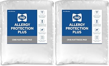 Sealy Baby Allergy Protection Plus Fitted Waterproof Infant Crib Mattress Protector Pad and Toddler Bed Cover, Durable & Comfortable Topper, Machine Washable and Dryer Friendly, 52 x 28- White