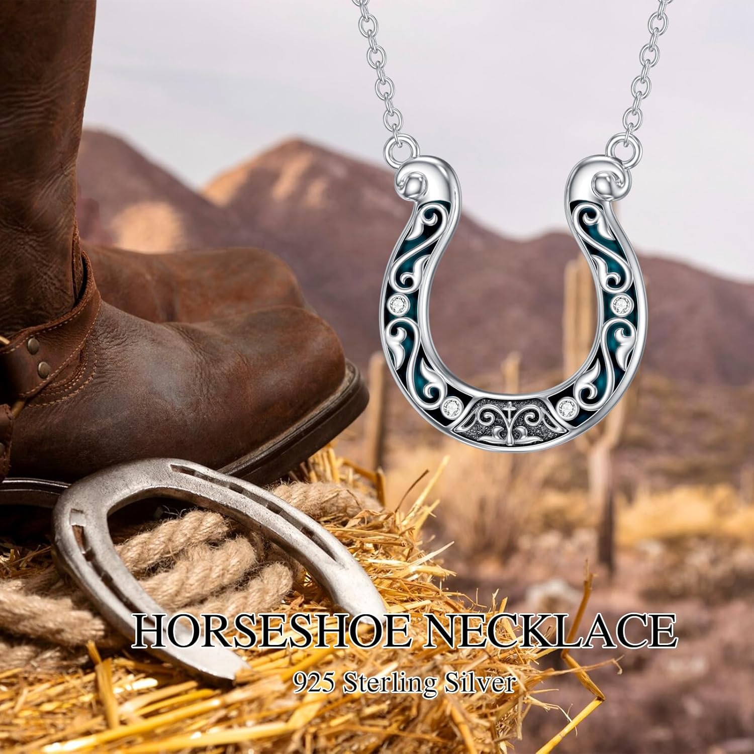 Western Necklace 925 Sterling Silver Turquoise Pendant Highland Cow/Cow Skull/Hat/Boot Cowgirl Cowboy Country Jewelry for Men Women - Image 5