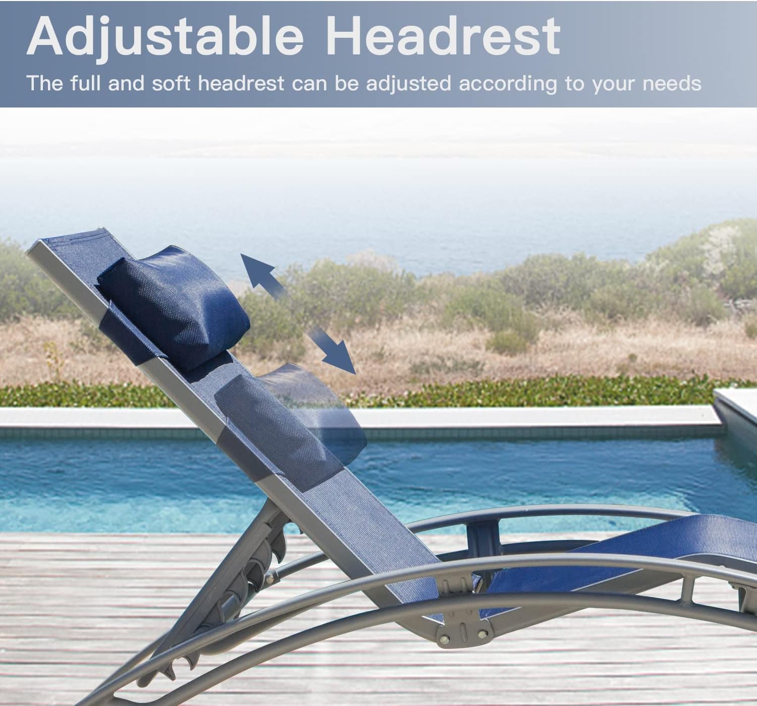 domi outdoor living Domi Lounge Chair Set of 2, Aluminum Lounge Chairs for Outside with 5 Adjustable Positions, Chaise Lounge Outdoor for Pool, Garden, Beach, Camping, Backyard (Blue) (LLFT0586-B)