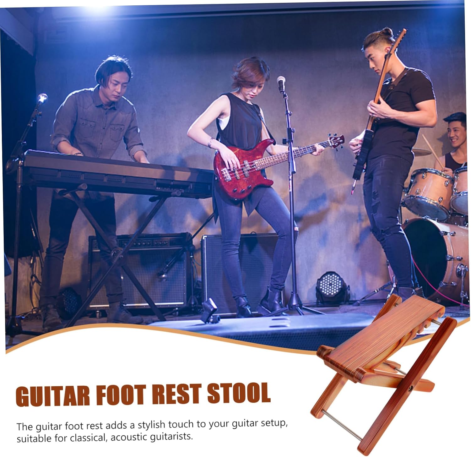 Adjustable Guitar Footrest Bamboo Foot Stool Gear Foldable for Classical Acoustic Guitar